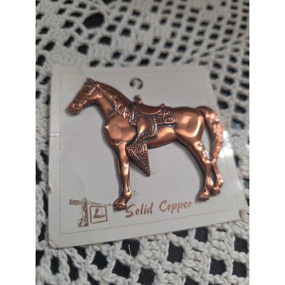 Vintage Copper Horse Brooch Pin Stamped Mid Century Rodeo 1950s Western Saddle - Picture 4 of 4